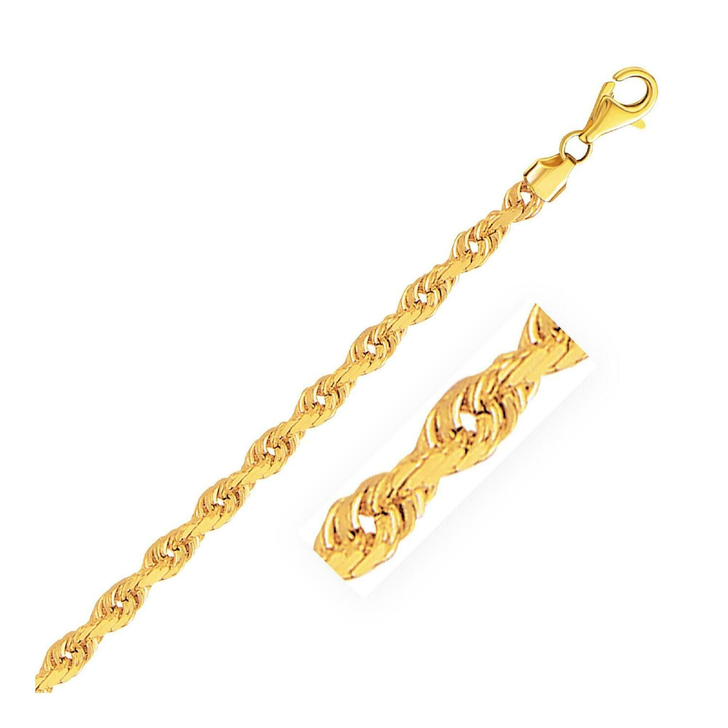 5.0mm 14k Yellow Gold Solid Diamond Cut Rope Bracelet, Size: 8&quot;