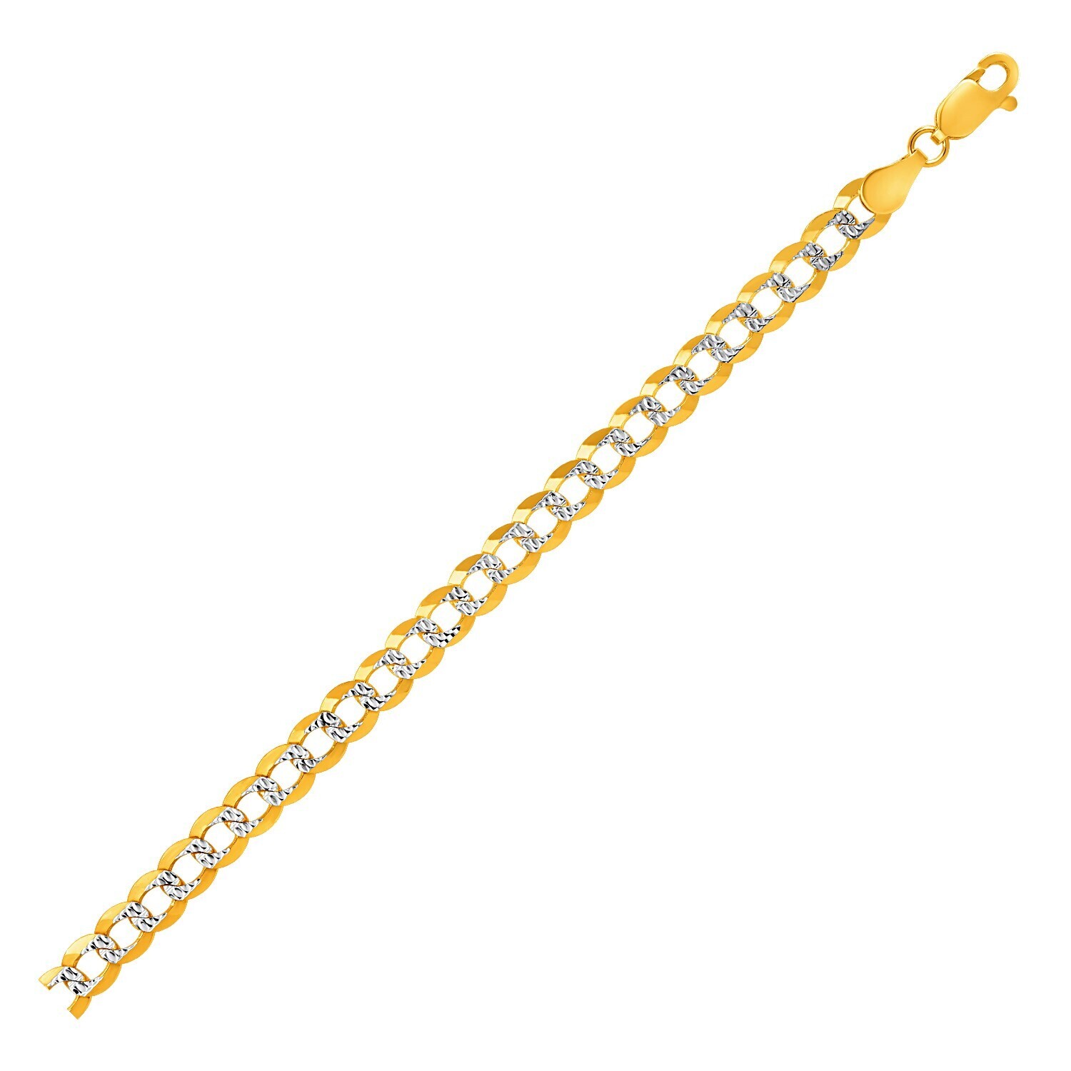 5.7mm 14k Two Tone Gold Pave Curb Bracelet, Size: 8.5&quot;