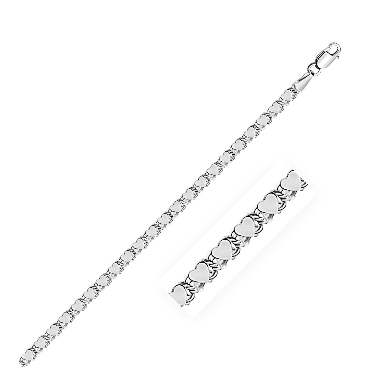 2.9mm 14k White Gold Heart Bracelet 2.9mm 14k White Gold Heart Bracelet
