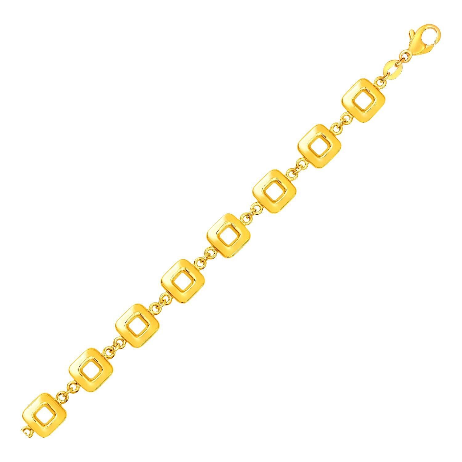 Bracelet with Shiny Square Links in 14k Yellow Gold