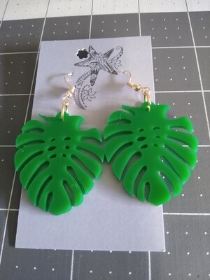 Green Monstera Earrings