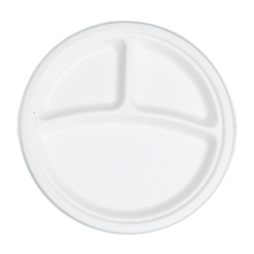 BIO Suikerrietbord 3-Compartiment Rond Φ23cm/9"