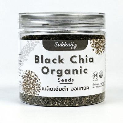 Sukkaii เมล็ดเจียสีดำ ออร์แกนิก เมล็ดเจียเปรู แท้  Black Chia Seeds ไฟเบอร์สูง มีโอเมก้า 3 โปรตีนจากพืช ธัญพืชเพื่อสุขภาพ เมนูสุขภาพ เตรียมง่าย แช่น้ำ 15 นาที ดื่มตอนเช้า ใส่โยเกิร์ต สมูทตี้ ข้าวโอ๊ต