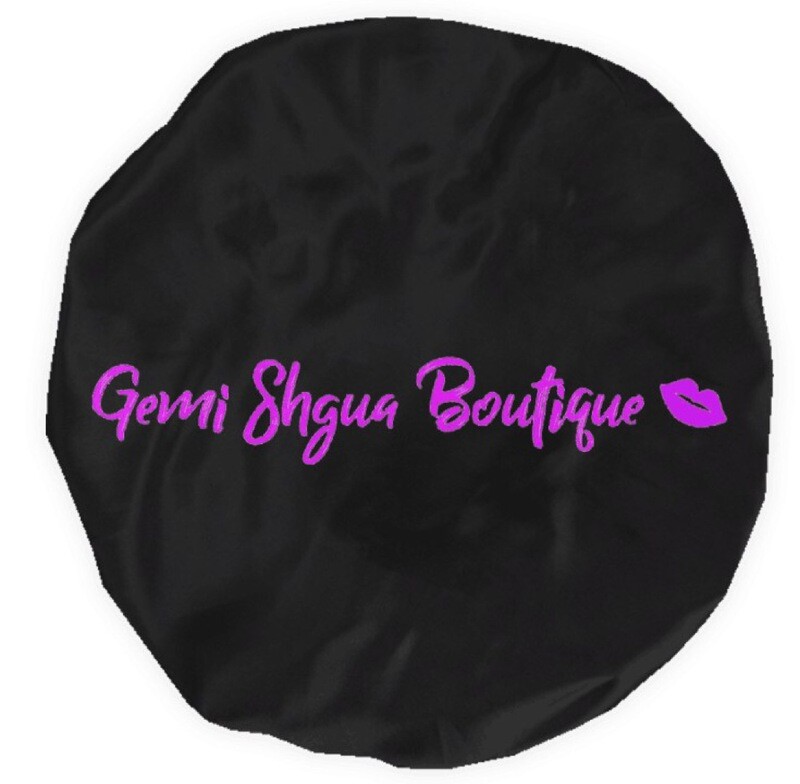 Black 100% Satin Bonnet with "Gemi Shgua Boutique"