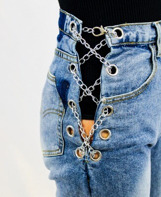 High Waist Jeans with Side Chains