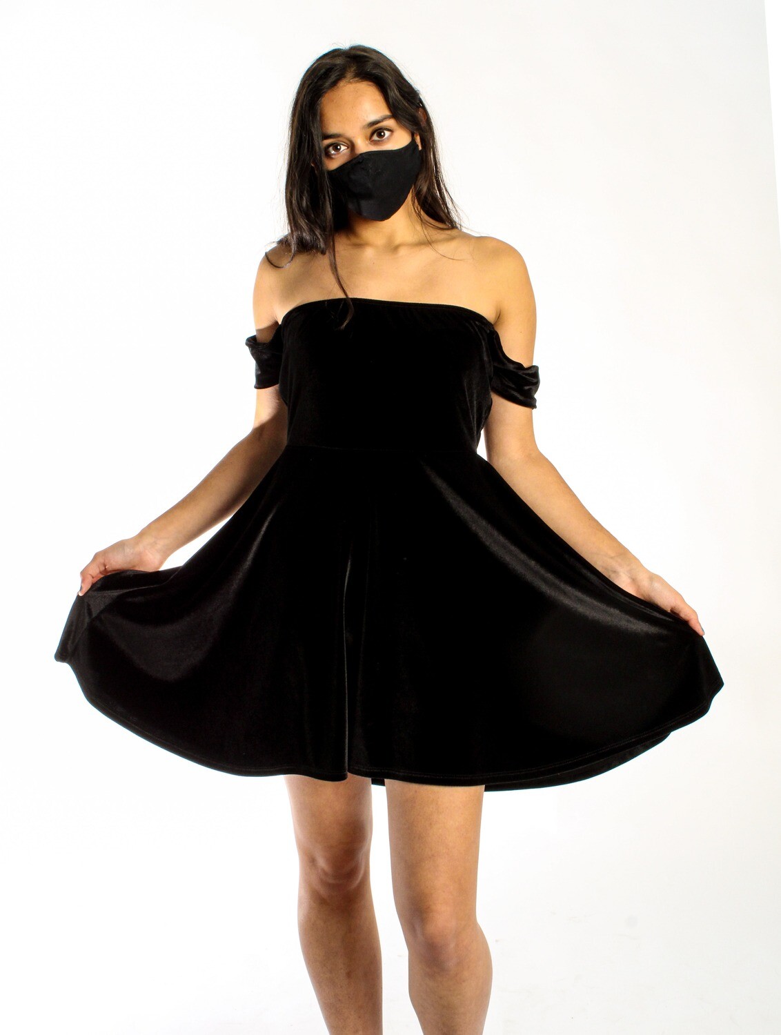 Black Velvet Off the Shoulder Dress