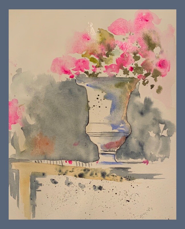 watercolor“Floral fantasy Tuscan urn”