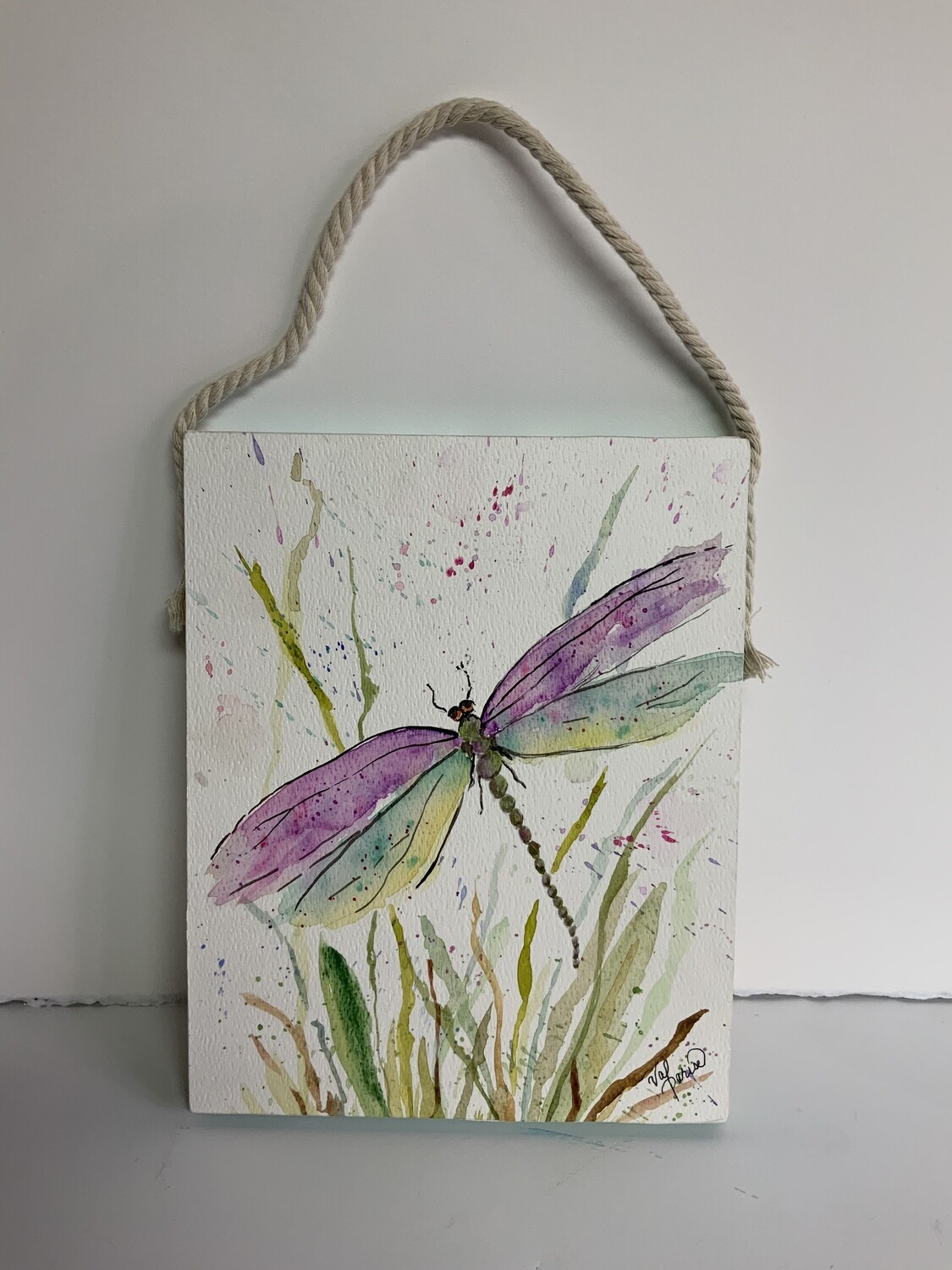 Watercolor Dragonfly mounted on wood