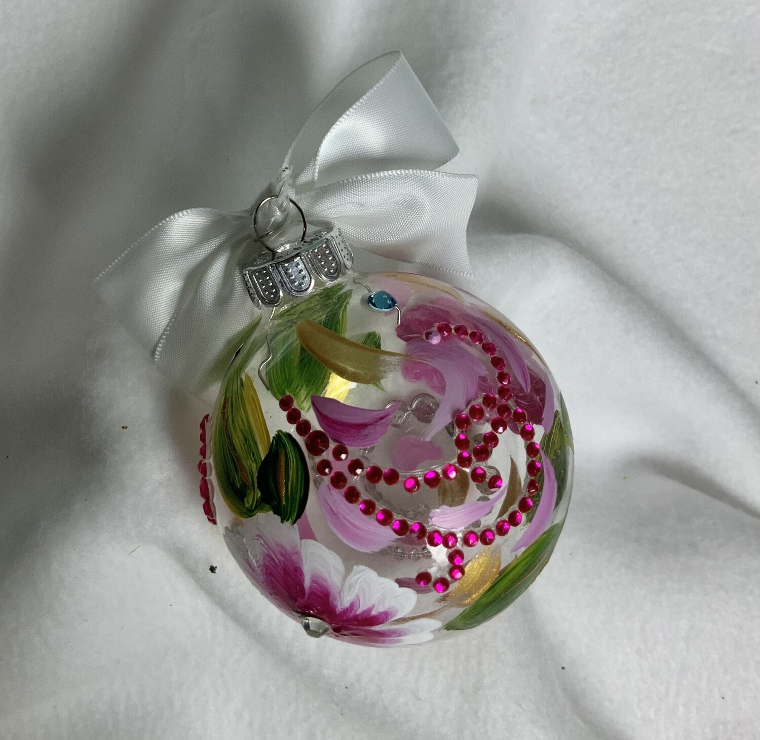 Handpainted dainty Victorian style ornament with crystals