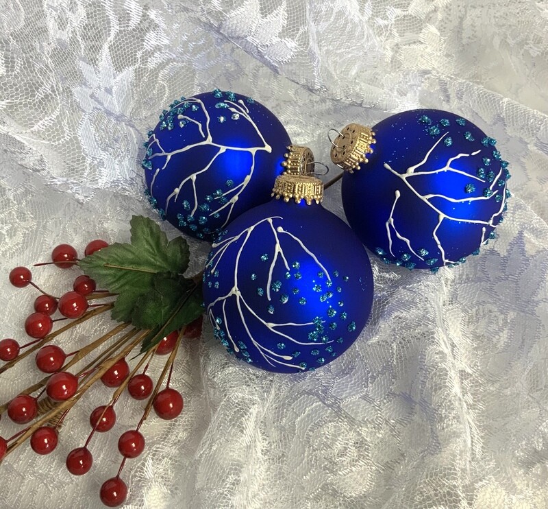 Royal blue ornament glittery branches