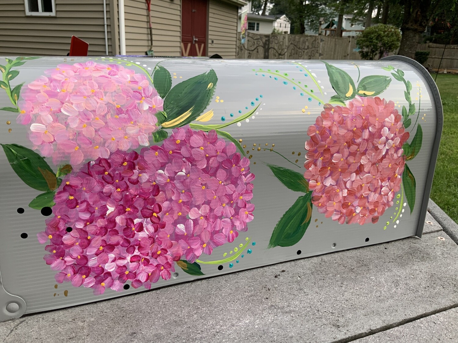 Custom painted Mailbox, hand painted hydrangeas