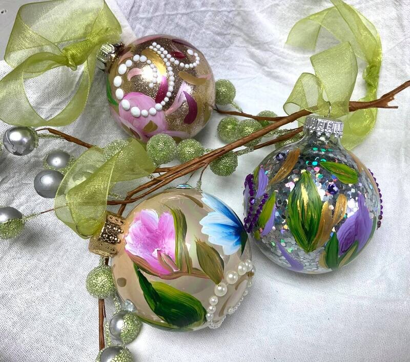 victorian style handpainted ornaments, set of 3