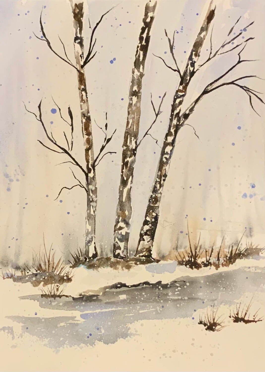 "In a Calm Place" Birch trees, watercolor painting