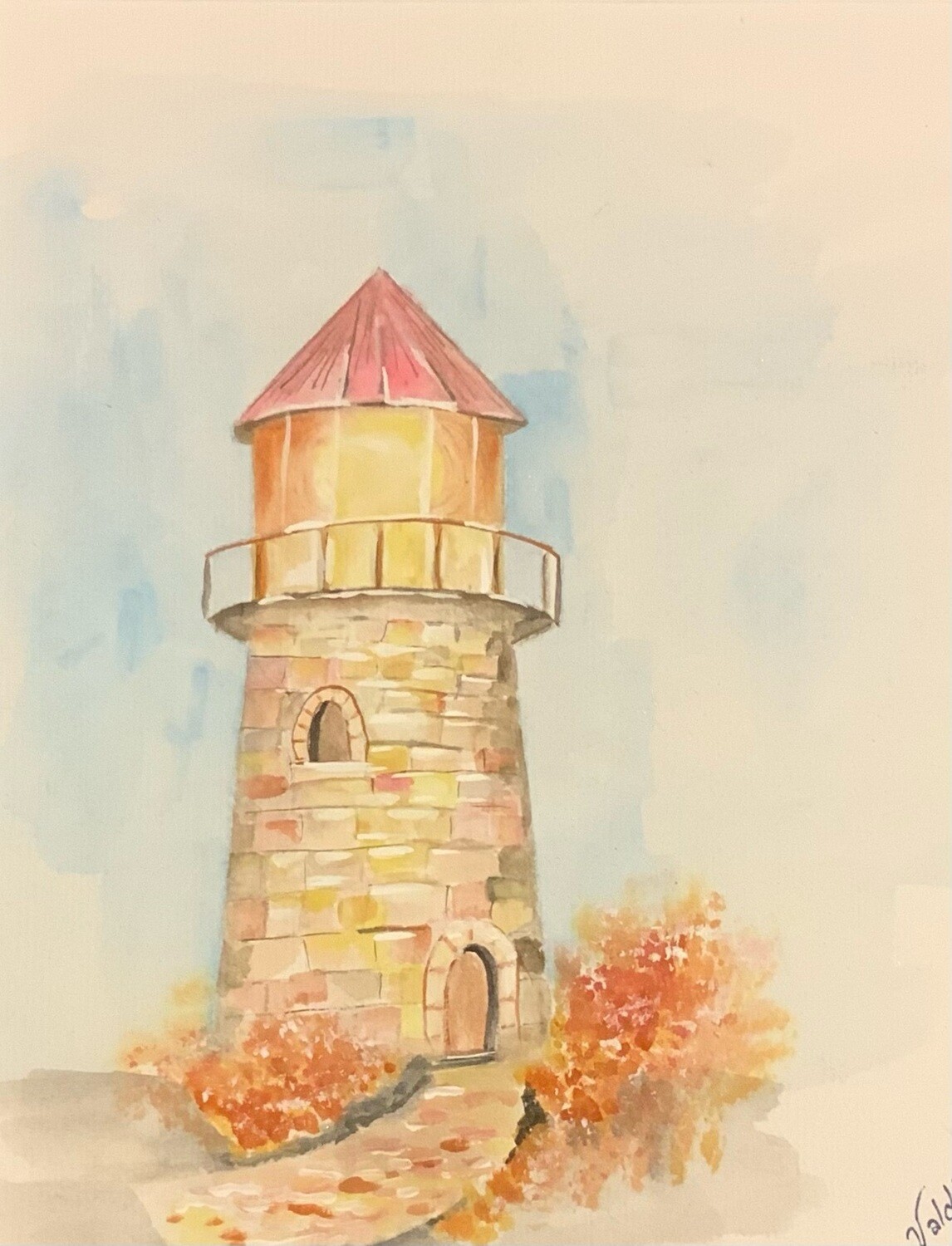 Brick Lighthouse watercolor painting 11 x 14