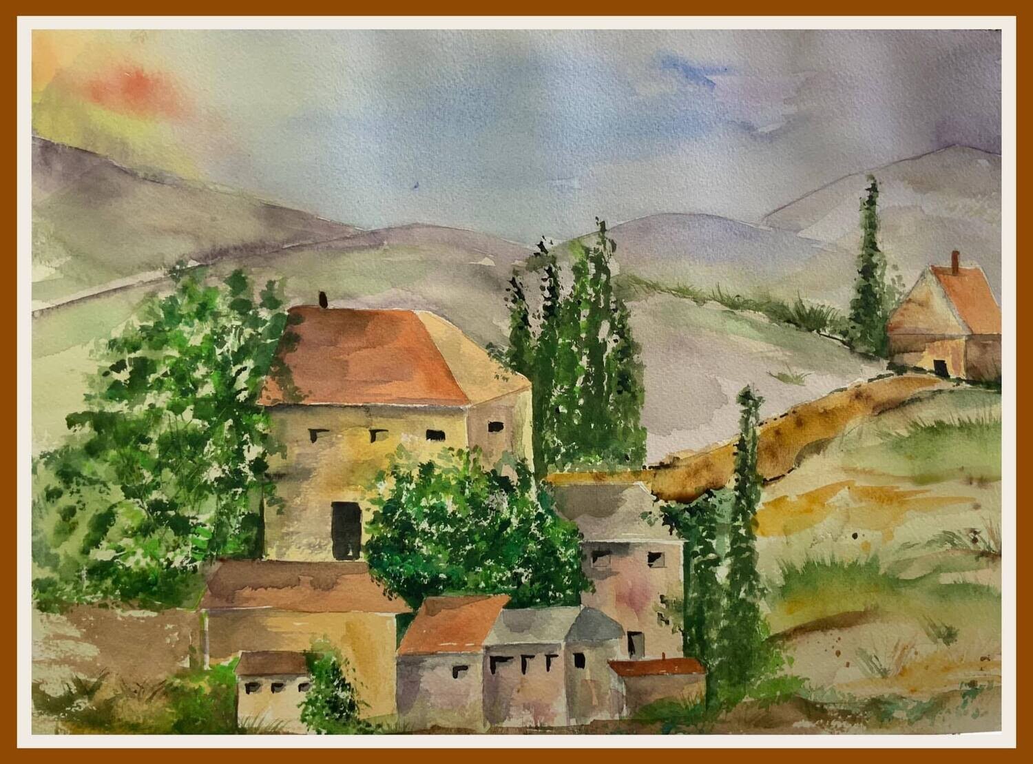 Watercolor painting "Valleys of Calabria, Italy"