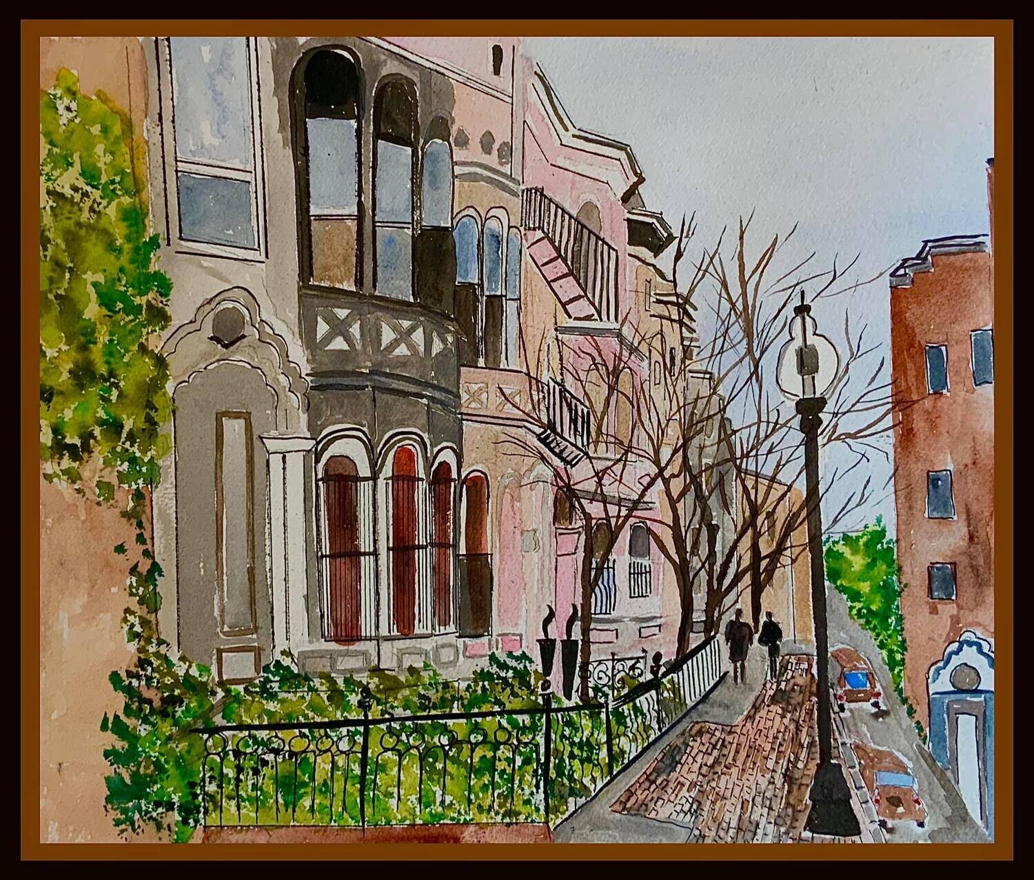 The Back bay streets of Boston, Watercolor painting