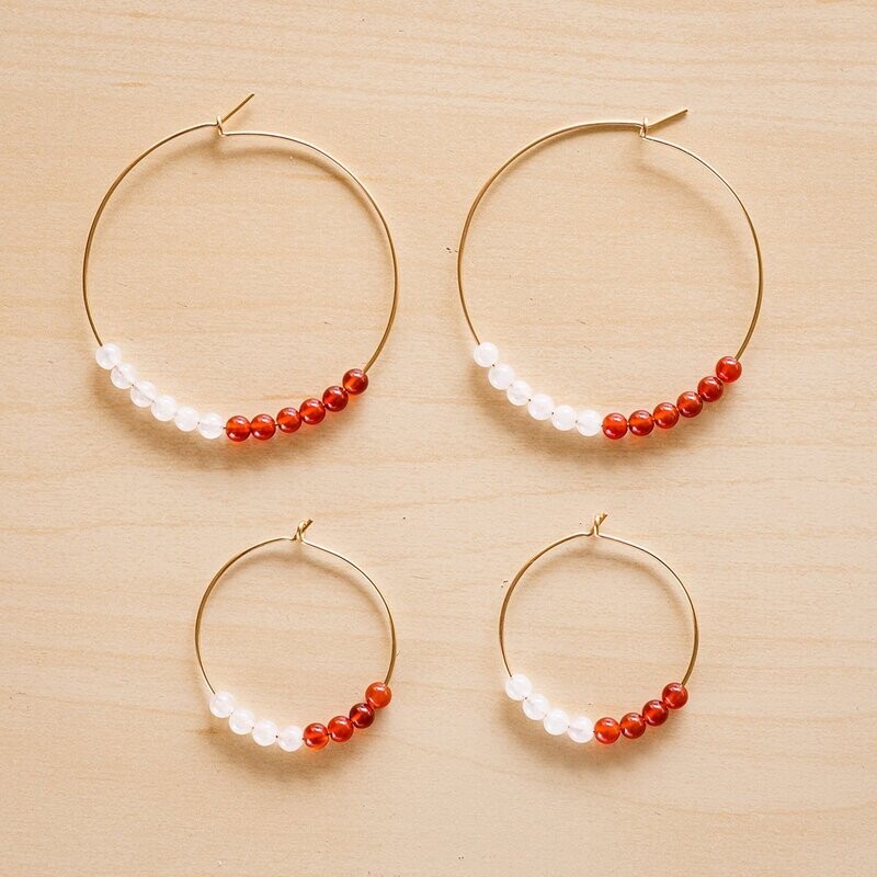 Cornelian - Rose Quartz & 14K gold-filled large hoops