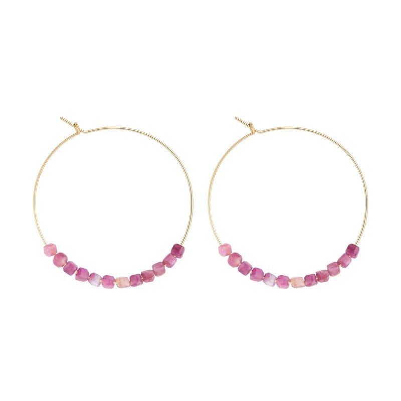 Grandes Créoles Tourmaline Rose & Or 14k gold-filled