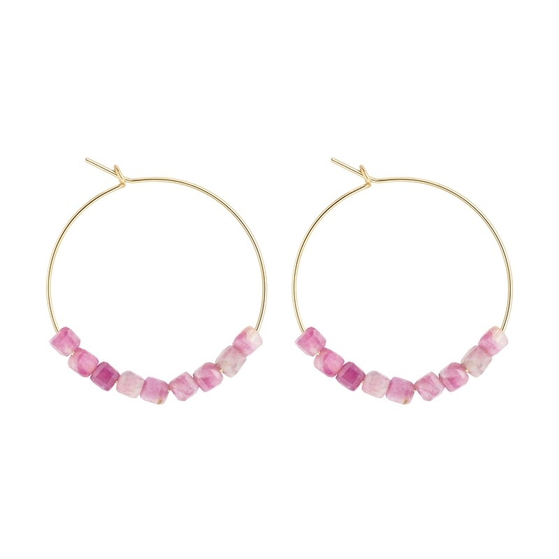 Petites Créoles Tourmaline Rose & Or 14k gold-filled