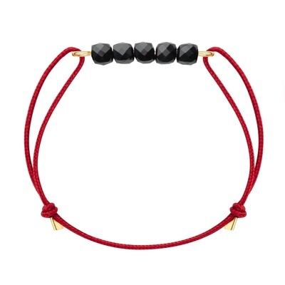 Bracelet Spinelle Noir, Or laminé & cordon rouge