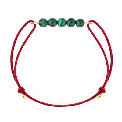 Bracelet Malachite, Or laminé & cordon rouge