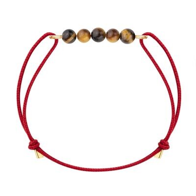 Bracelet Oeil-de-Tigre, Or laminé & cordon rouge