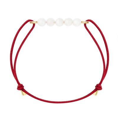 Bracelet Pierre de Lune, Or laminé & cordon rouge