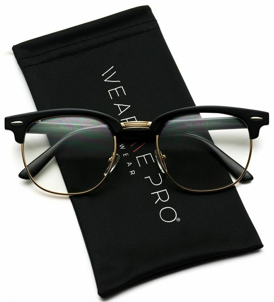 Vintage Inspired Classic Half Frame Horn Rimmed Clear Lens Glasses