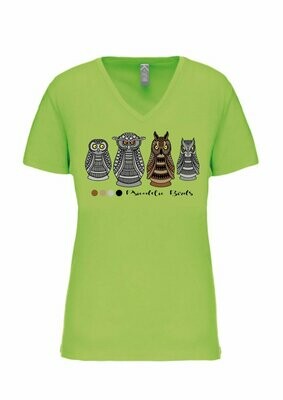 CAMISETA MANGA CORTA chica.   
Búhos (Verde lima). TALLA L