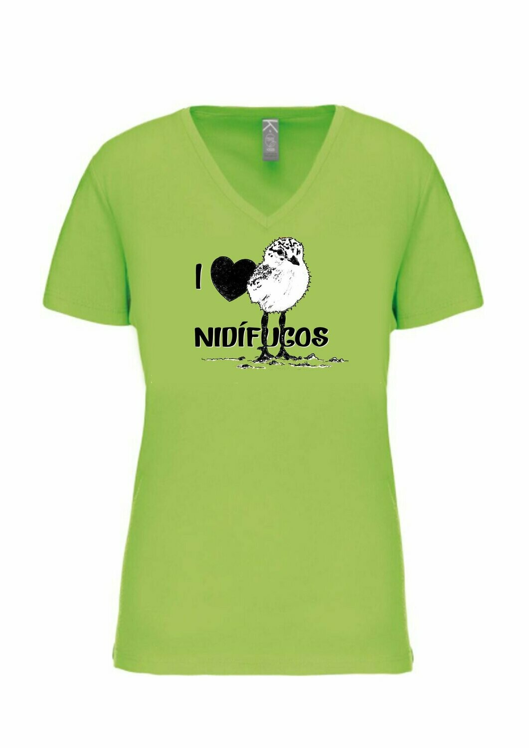 CAMISETA MANGA CORTA chica.
I love nidífugos. (Verde lima) TALLA L