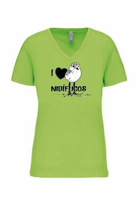 CAMISETA MANGA CORTA chica.
I love nidífugos. (Verde lima) TALLA L