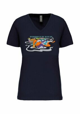 CAMISETA MANGA CORTA chica.   
Patos psicodélicos (Azul marino) TALLA L