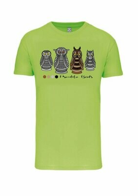 CAMISETA MANGA CORTA unisex.   
Búhos (Verde lima) TALLA XL