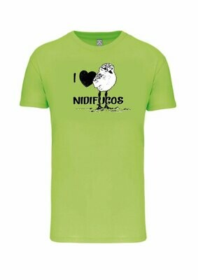 CAMISETA MANGA CORTA unisex.
I love nidífugos (Verde lima) TALLA XL