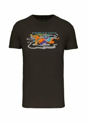 CAMISETA MANGA CORTA unisex.   
Patos psicodélicos (Verde kaki) TALLA XL