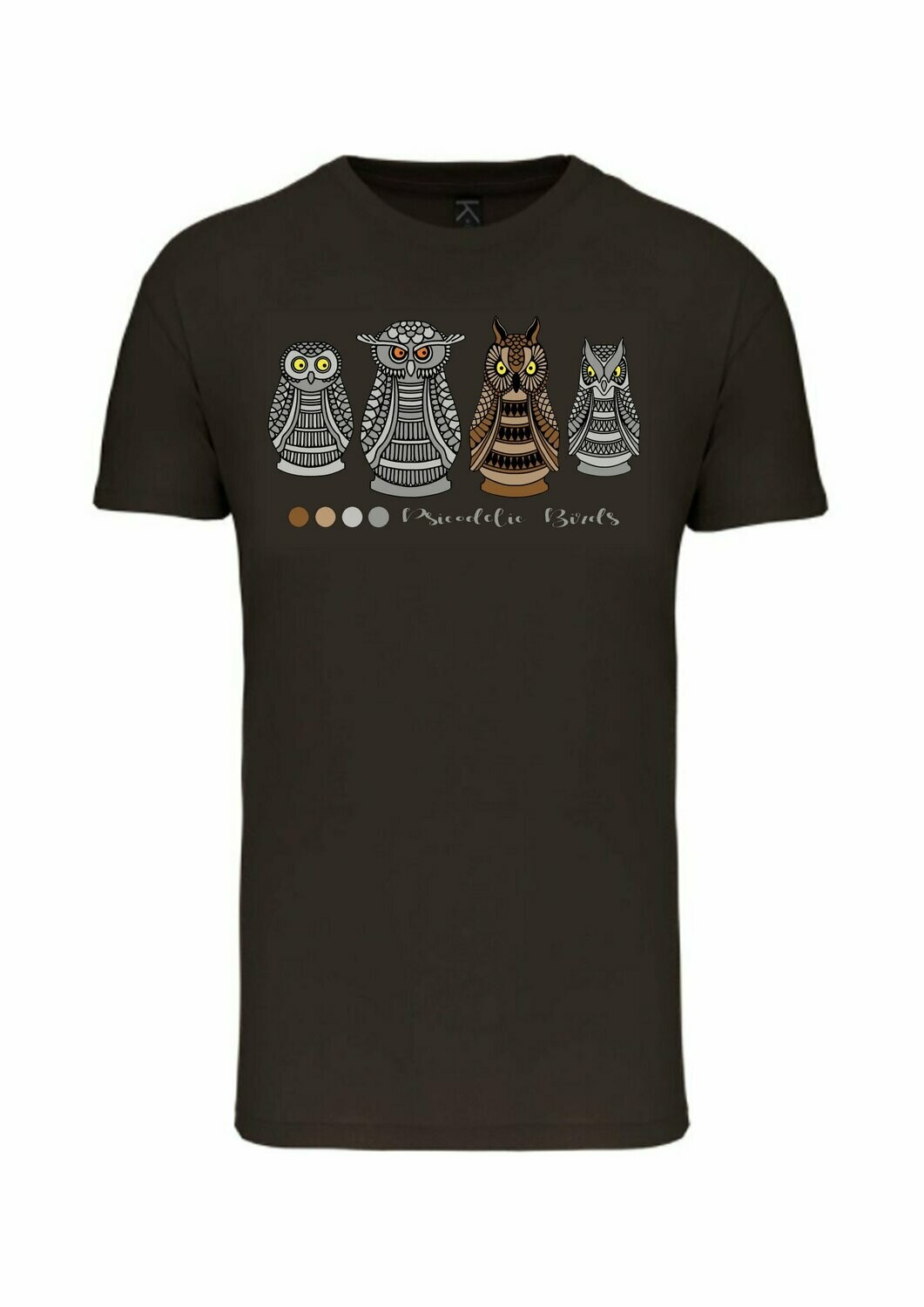 CAMISETA MANGA CORTA unisex.   
Búhos (Marrón) TALLA XL