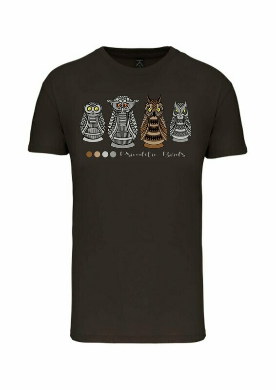 CAMISETA MANGA CORTA unisex.   
Búhos (Marrón) TALLA S