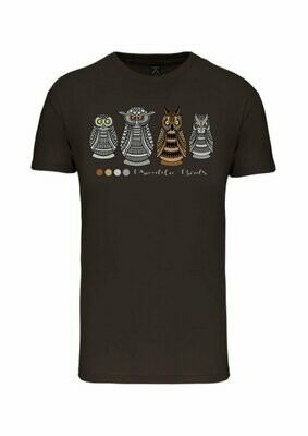 CAMISETA MANGA CORTA unisex.   
Búhos (Marrón) TALLA L