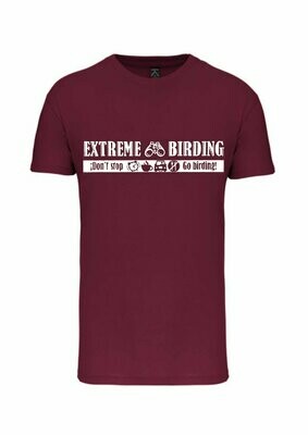 CAMISETA MANGA CORTA unisex.  
Extreme birding (Granate) TALLA S