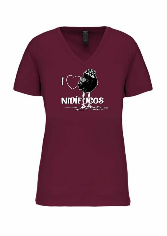 CAMISETA MANGA CORTA chica.
I love nidífugos (Granate) TALLA L