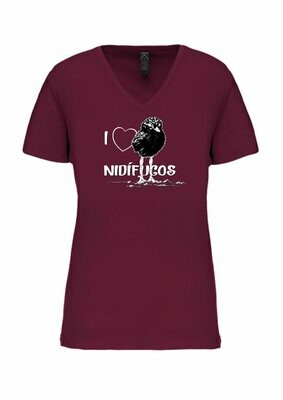 CAMISETA MANGA CORTA chica.
I love nidífugos (Granate) TALLA M