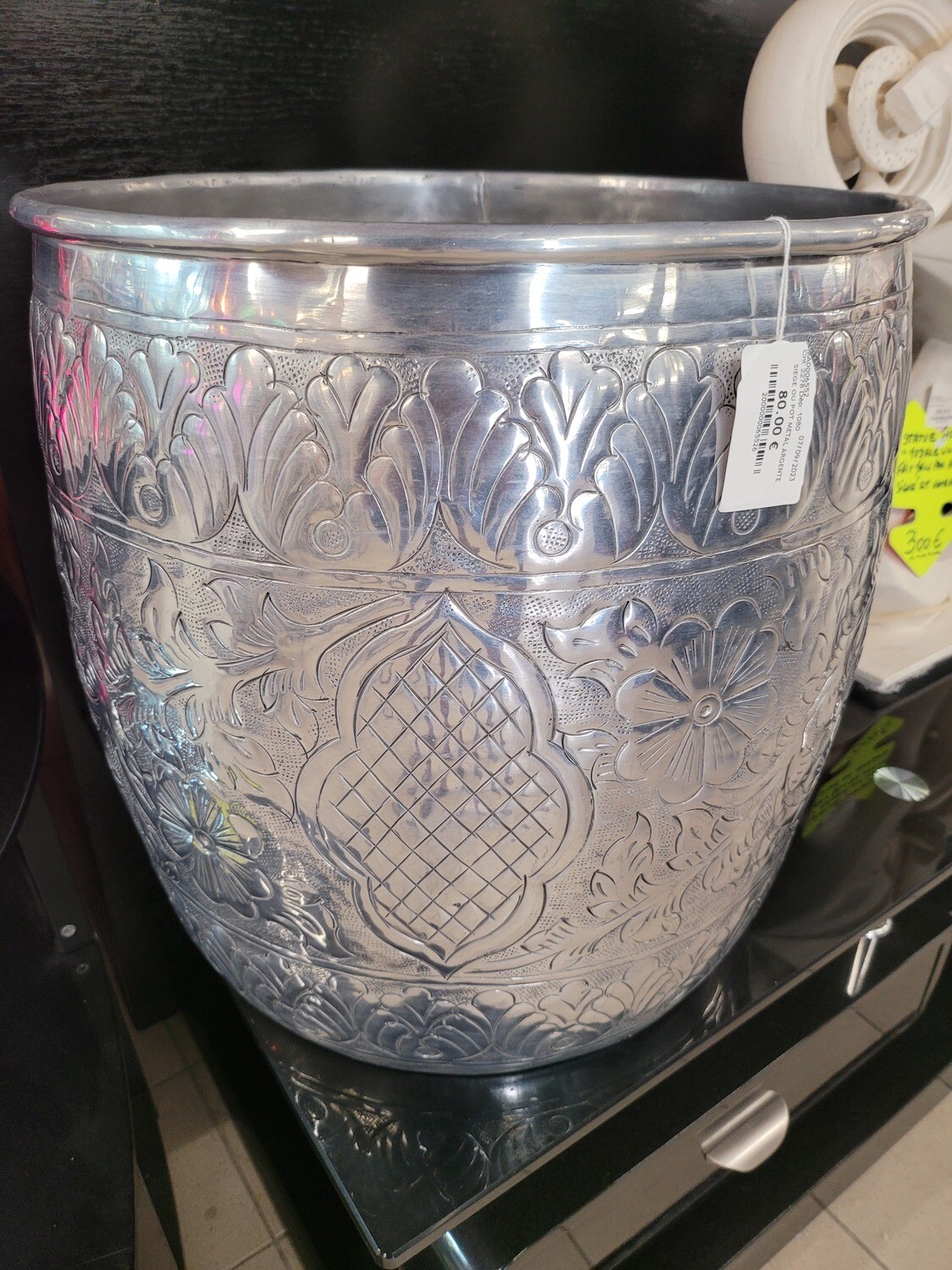 POT OU SIEGE METAL ARGENTE 40 X 40
