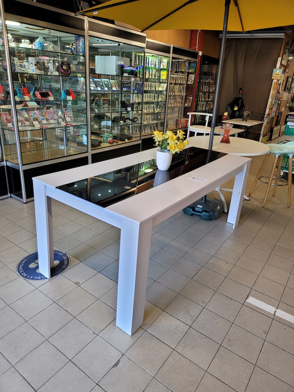 TABLE BOIS BLANCHE ET VERRE 180 X 90 X 75
