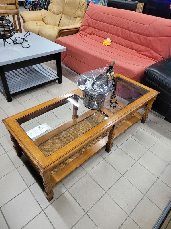 TABLE BASSE BOIS ET VERRE 130 X 54 X 40
