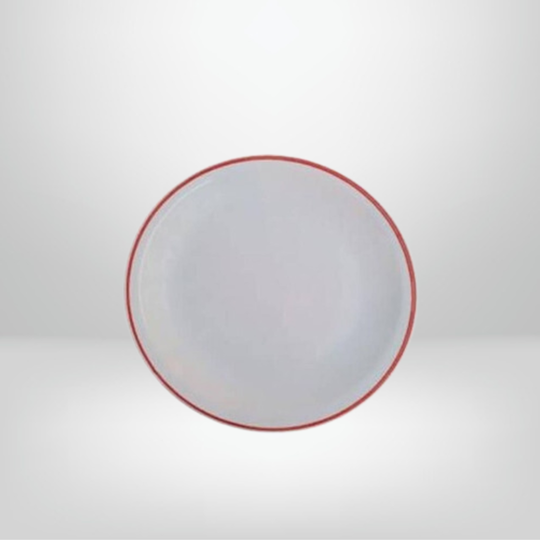 Plato Postre de Cerámica 20cm Blanco con Borde Rojo