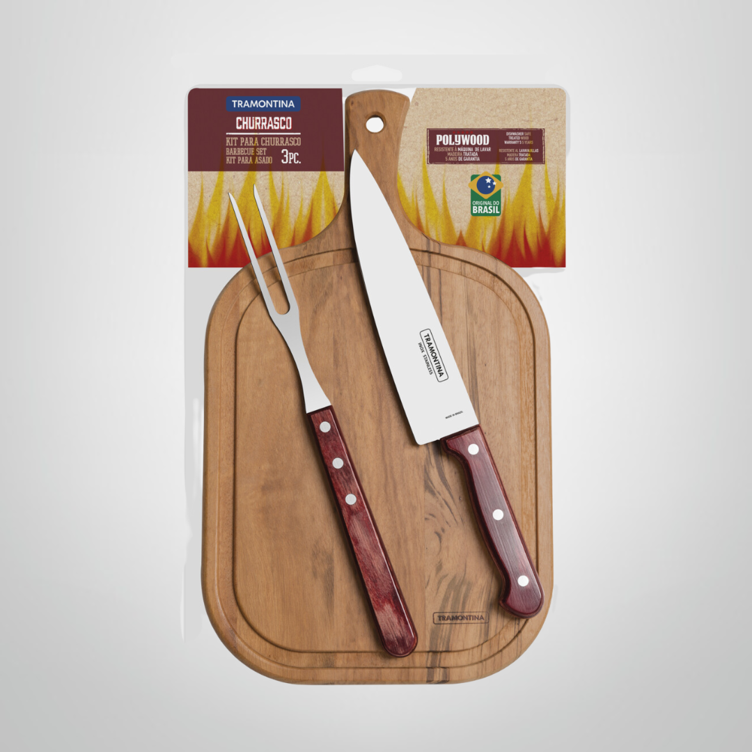 Kit para Asado 3 Piezas &quot;Pollywood&quot; Rojo TRAMONTINA