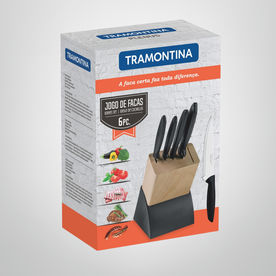 Taco de Madera + 5 Cuchillos TRAMONTINA