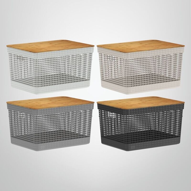 Cesta Organizadora con Tapa de Bambú 20 litros OU &quot;Grid&quot;