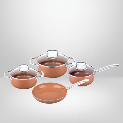 Juego de Ollas de Cocina 7 Piezas Antiadherente Cerámico c/Asas de Acero Inoxidable  &quot;Cheff&quot; CUORI
