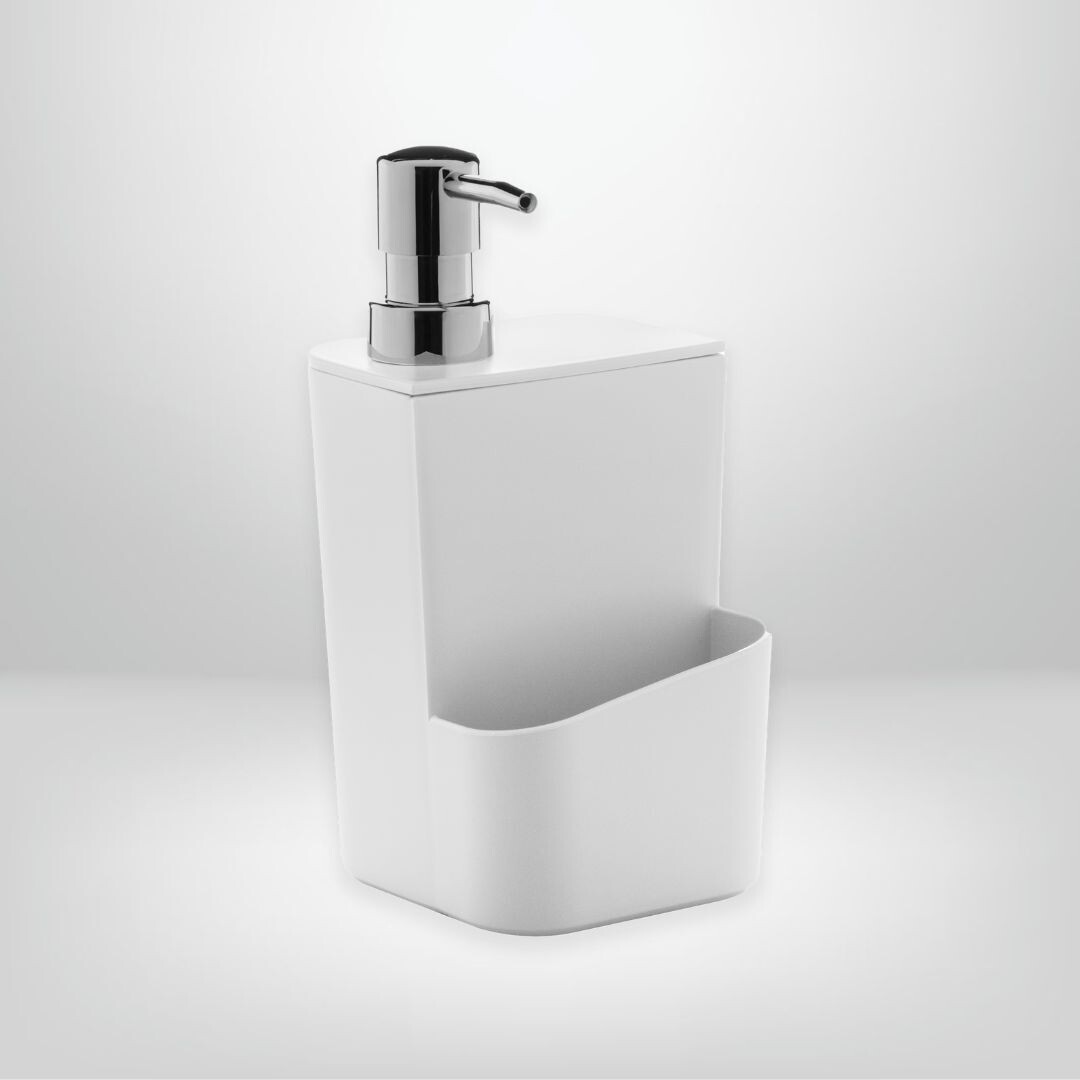 Dispensador de Jabón Líquido con Compartimiento OU &quot;Trium&quot;, Color: Blanco